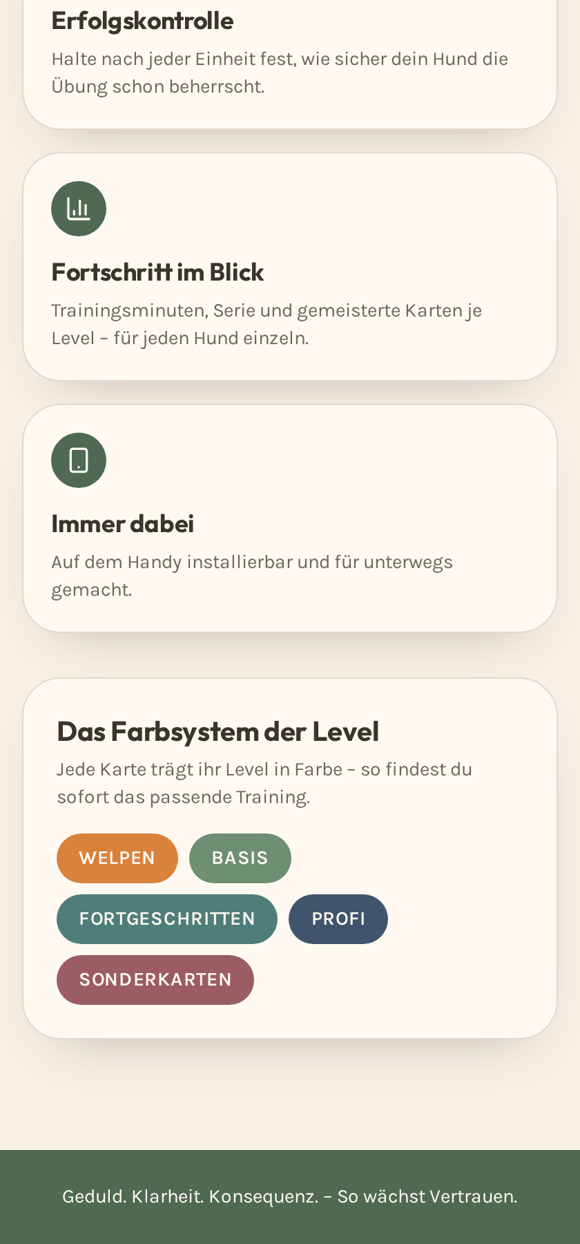 Funktionsübersicht mit Farbsystem der Level